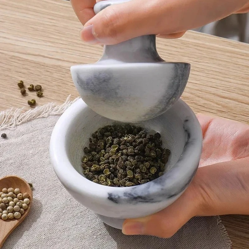 1pc Household Light Luxury Natural Marble Garlic Pounder Creative Manual Grinder Pepper Powder Mash Jar Kitchen Bar Utensils