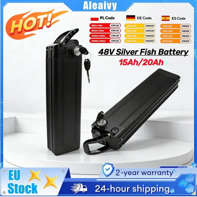 Silver Fish Lithium-Akku 48V 15Ah 20Ah mit integriertem BMS E-Bike-Akku 350W 500W 750W 800W 1000W Ersatzakku für Elektrofahrrad-Motor mit 54,6V Ladegerät