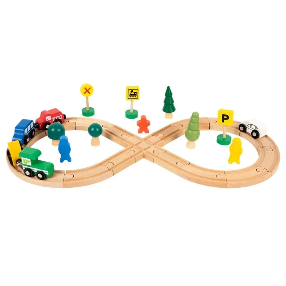 Treno in legno per bambini a forma di 8 Montaggio fai-da-te Luce di segnalazione Pista di allenamento per il pensiero Giocattolo per l'educazione precoce Giunzione
