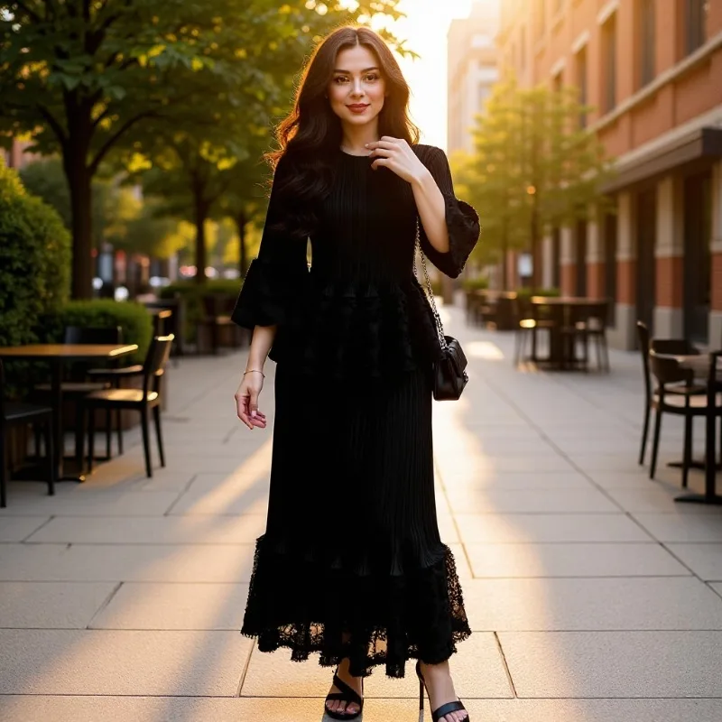 

Miyake со складками, новинка 2026, модный дизайн, элегантный комплект, женский комплект с оборками, продвинутая одежда, простая тонкая плиссированная одежда из двух предметов