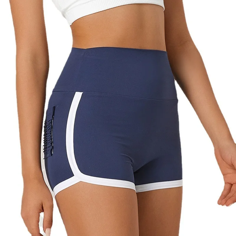 Zipper Crotch Summer Sexy Ruffle Pockets Shorts Women Fitness Sports High Waist Bottoms
