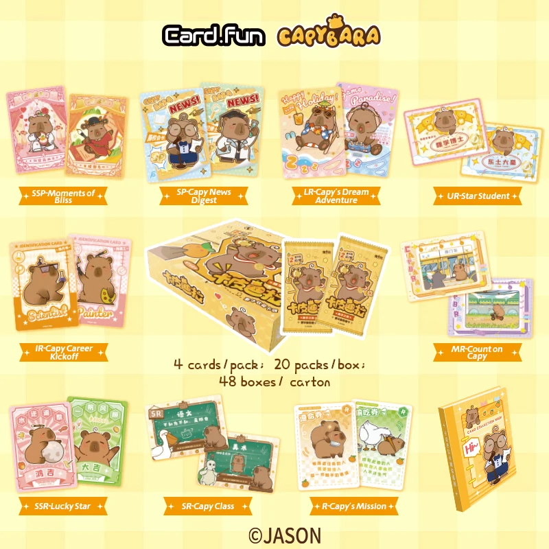 Cardfun-Capybaraアニメカード,tcg,ccg,収集可能なゲーム,トレーディングカードゲーム,コレクターカード,公式カード,20パック