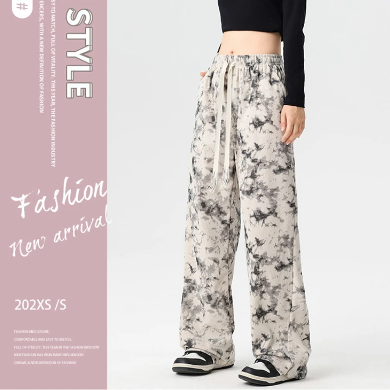

American Retro High Street Casual Overalls Tie Dye Loose Wide Leg Pants For Women Y2k Hip-hop Cargo Grunge Baggy Trousers