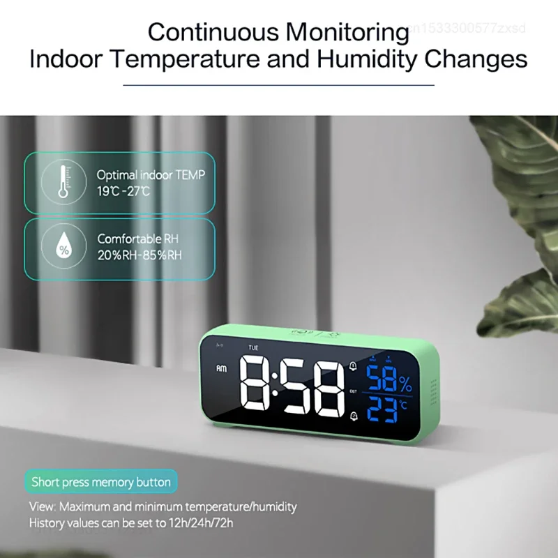 Imagem -03 - Xiaomi-música Digital Led Despertador Controle de Voz Temperatura Exibição de Umidade Relógios Desktop Decoração de Mesa em Casa Relógio de Mesa
