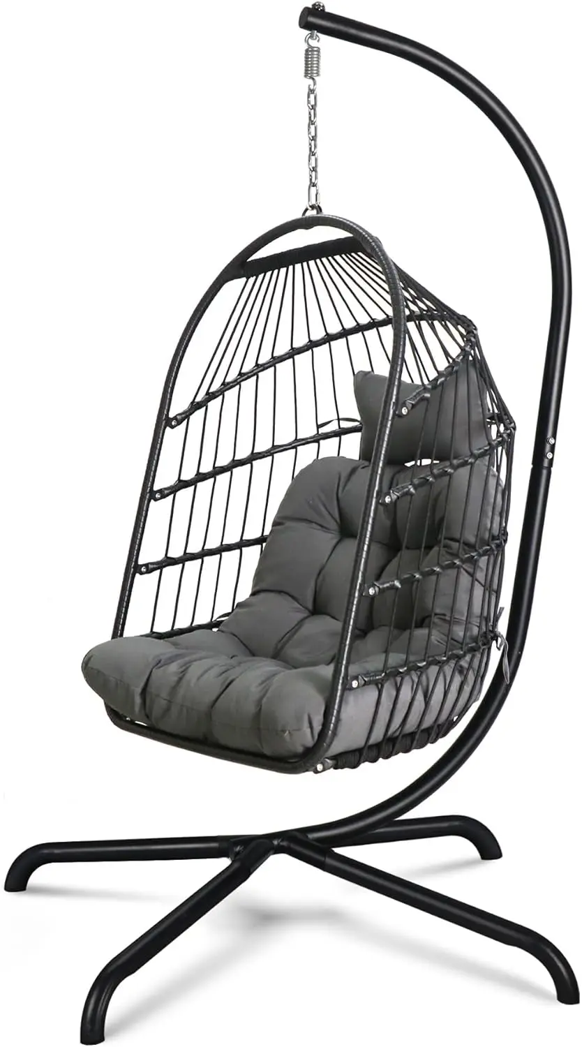 

Egg Chair, Ultra Strong Stand, Cushion, 330 lbs, Foldable Wicker Rattan Hanging Chair, Indoor/Outdoor Patio Balcony Porch Bedroo
