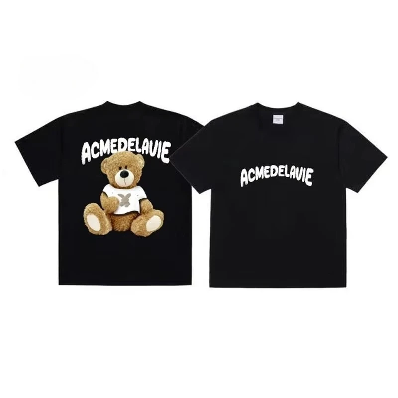 

Motorcycle Korean trend teddy bear short-sleeved bear print couple loose T-shirt men's and women's tops summer