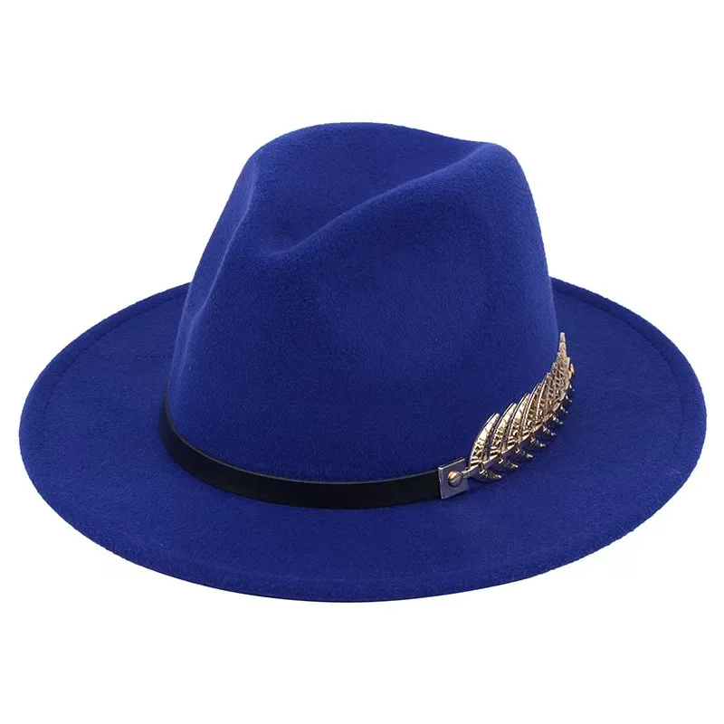New Fedora Men's Neutral Wide Brim Jazz Hat Feather Belt Autumn and Winter British Vintage Panama Hat