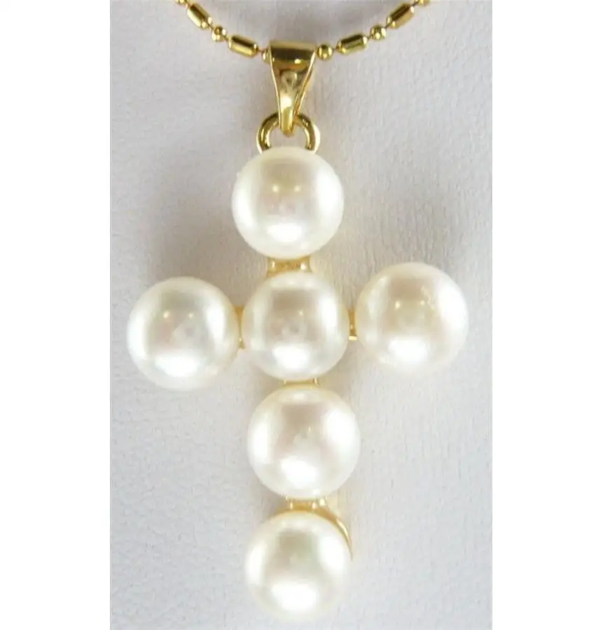 

Jewelry Hot sale white 7-8mm Freshwater Cutlured Pearl Cross Pendant Necklace