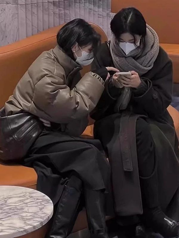 

American Sle ort Bread Jaet Women's Winter New Cotton Clothes Loose Thin Thiened Simple Outerwear Long Sve Zipper