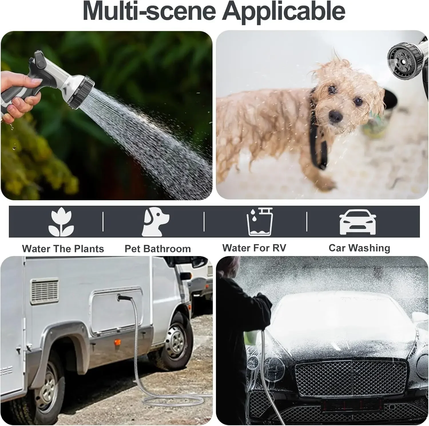 

[XMSJ]200ft 304 Stainless Steel Garden Hose Metal, Heavy Duty Water Pipe with Nozzles for Yard, Outdoor - Flexible, Never Kink