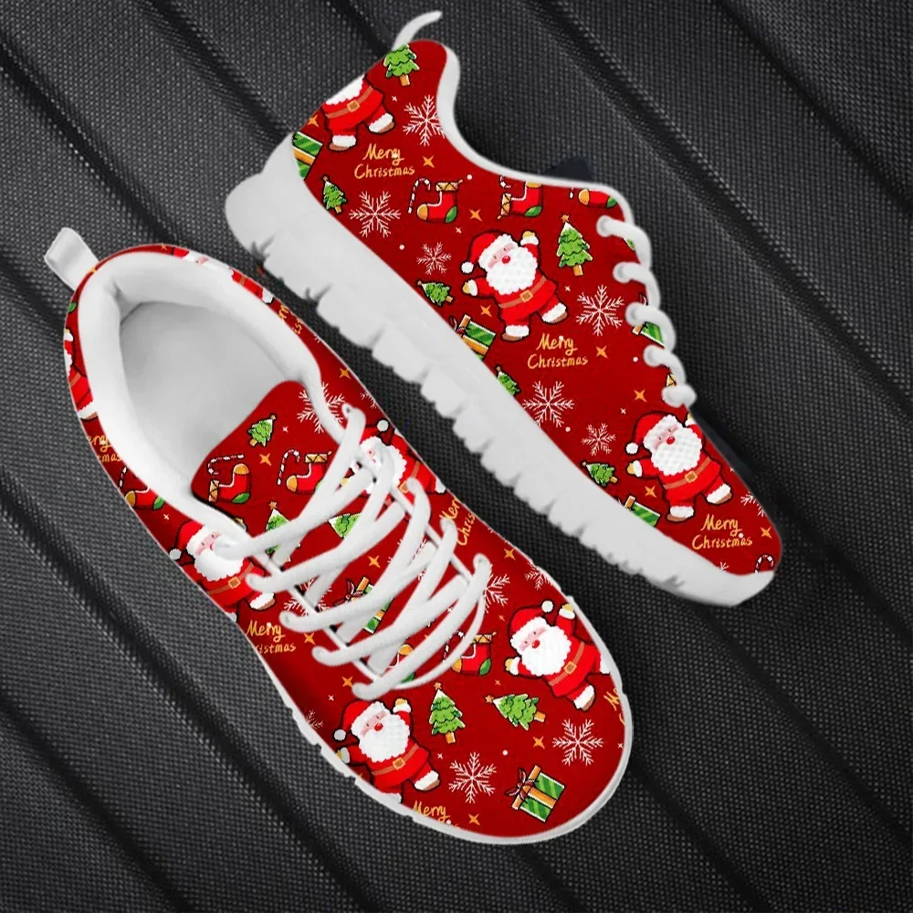 Custom Made Wear-Resistant Casual Sneakers Santa Claus Snowflake Pattern Lace up Flat Shoes Women Mens Tennis Christmas Gifts