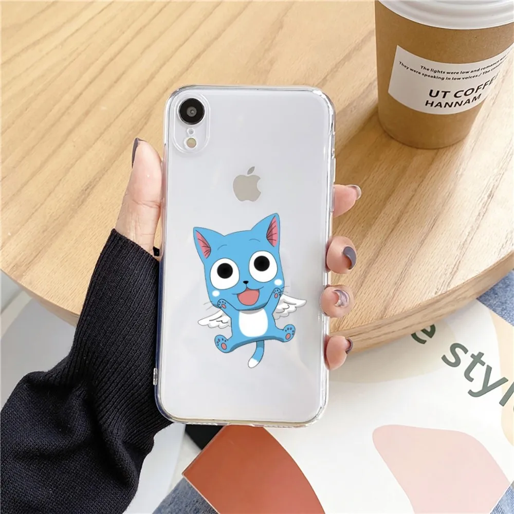 Manga Fairy Tail Happy Cute cat Phone Case For Iphone 15 11 13 14 Pro Max 7 8 Plus X Xr Xs Max Se2020 12mini Transparent Cover