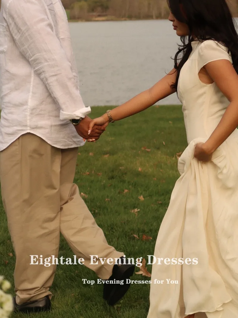 Eightale Arabic Wedding Dress Customized Ivory High Neck Muslim Cap Sleeves Mermaid Bridal Gown Bride Party Dress