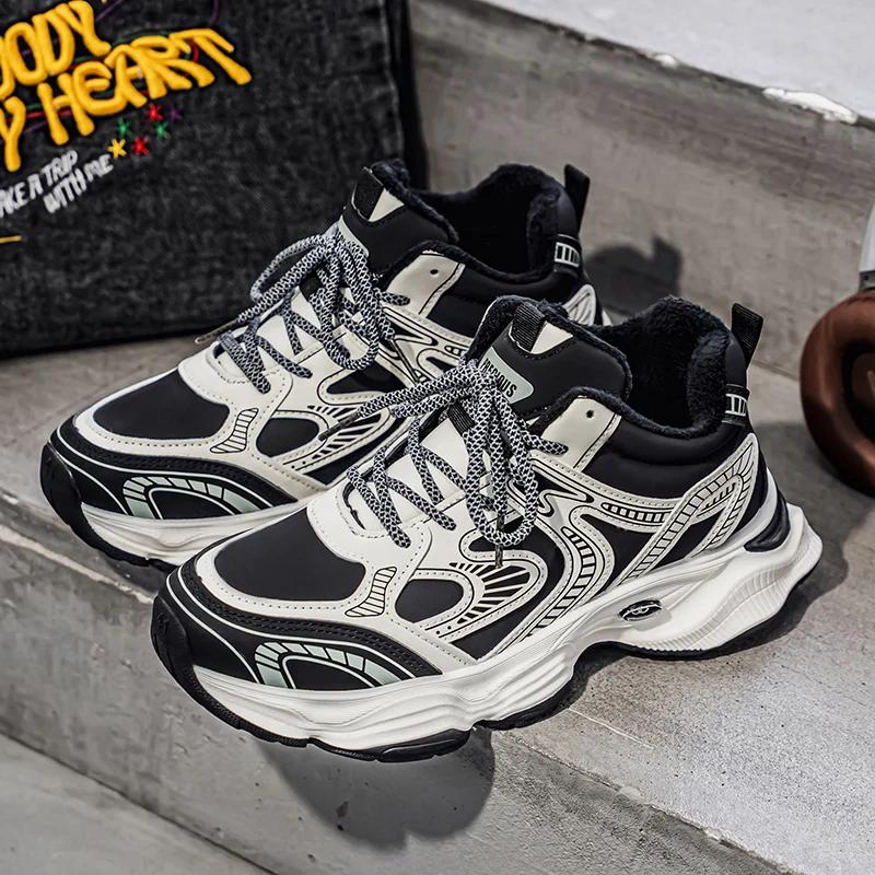New Winter Men's Sneakers Outdoor Fleece-Lined Warm Casual Shoes Fashion Designer Men's Platform Cotton Shoes Zapatillas Hombre