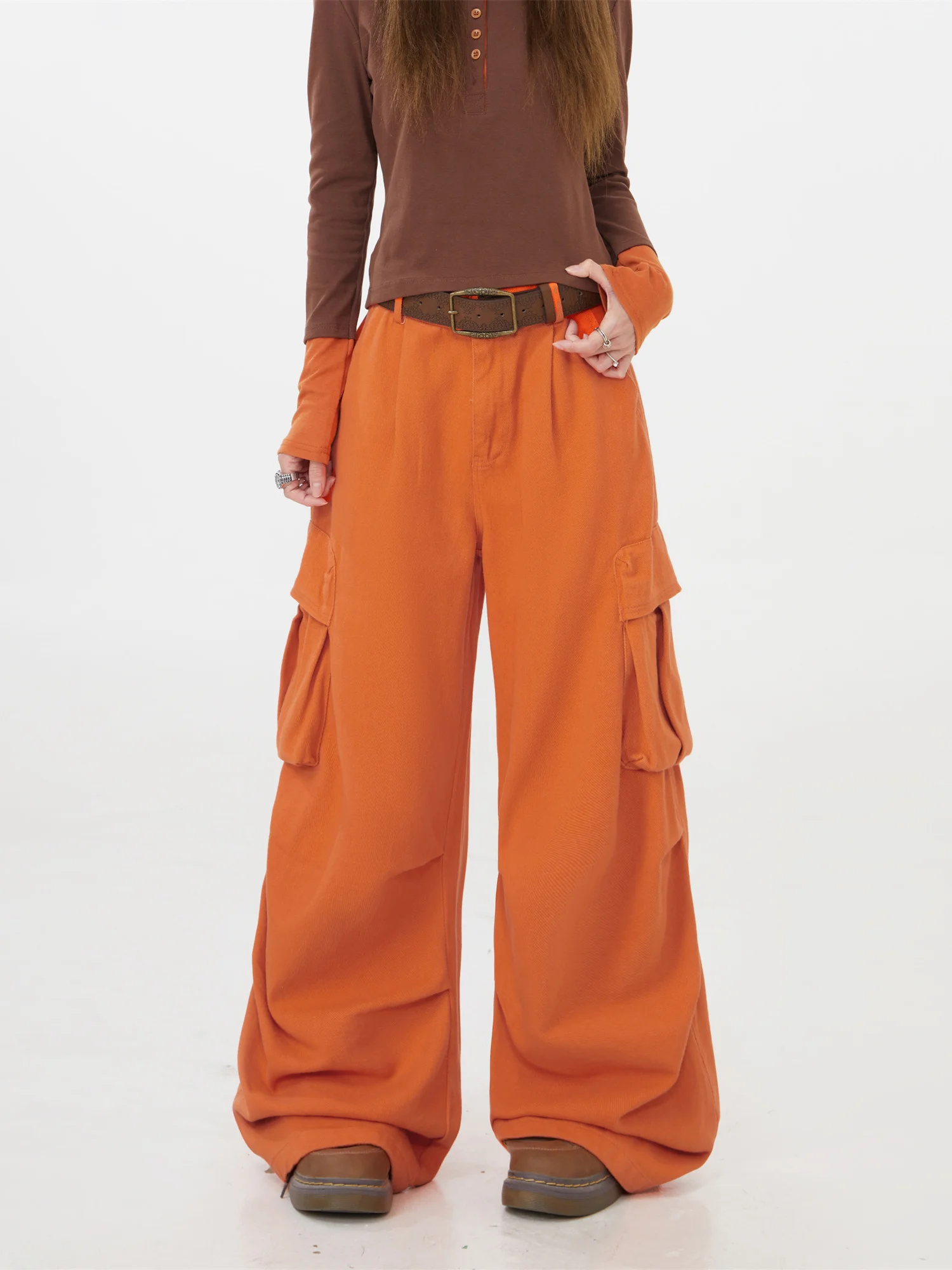 Street Style American Retro Wide Leg Work Pants Loose Straight Casual Trousers for Men And Women with Multiple Pockets