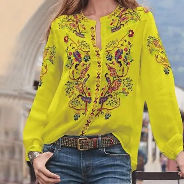 Sommer bedruckter Long Sve Damen irt Round Ne Pullover Casual Faion Blumendruck Top für Damen 25-29 Jahre alt