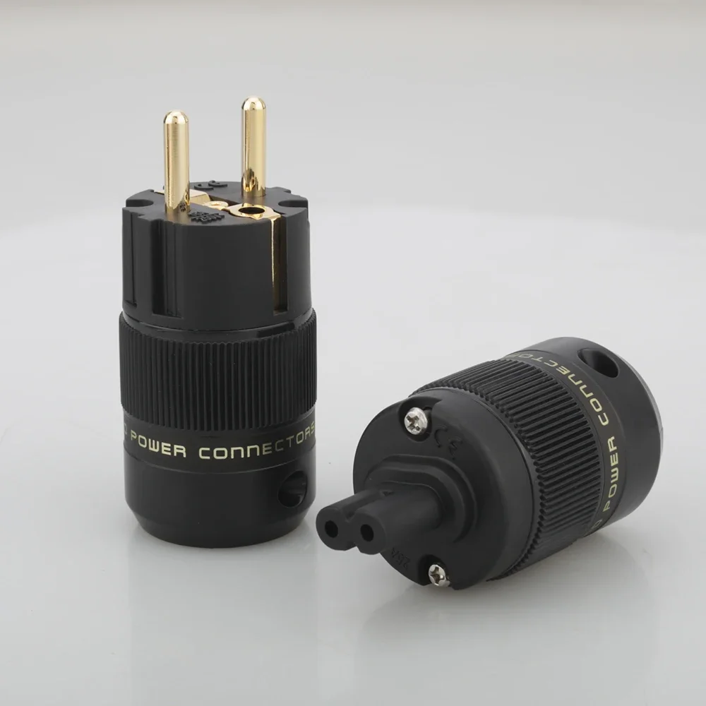 Audiocrast Gold Plated Figure 8 C7 & Schuko Power Plug HIFI Audio Speaker Amplifier AC Power Cord IEC