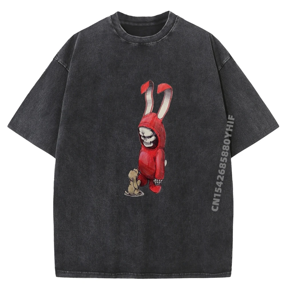 

Hip Hop Man T-Shirt Evil Bunny Printing Tops & Tees Comfortable Washed T-Shirt Men Fashion Streetwear Graphic Summer Tee