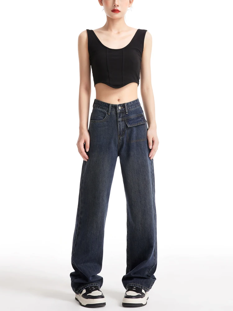 

Джинсы женские Deep Blue, свободные, прямые, стройнящие, осенне-зимние, повседневные, с застежкой на молнии, однотонные