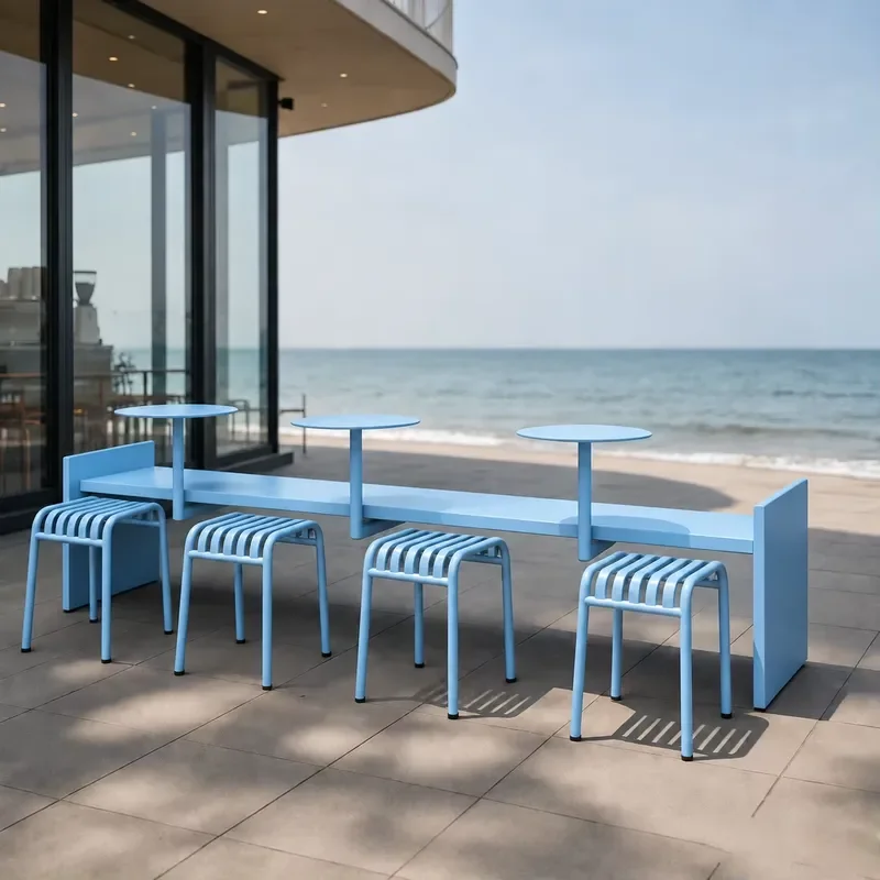 Stylish metal terrace dining table and chair set in customizable colors for gardens, terraces, balconies, hotels, resorts