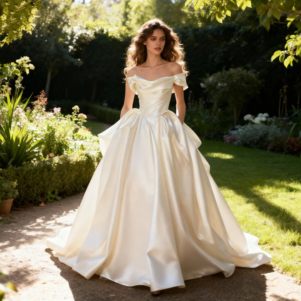 

Атласные белые свадебные платья трапециевидной формы, свадебное длинное платье с открытыми плечами для особых случаев, платья для особых случаев на заказ для фотосессии