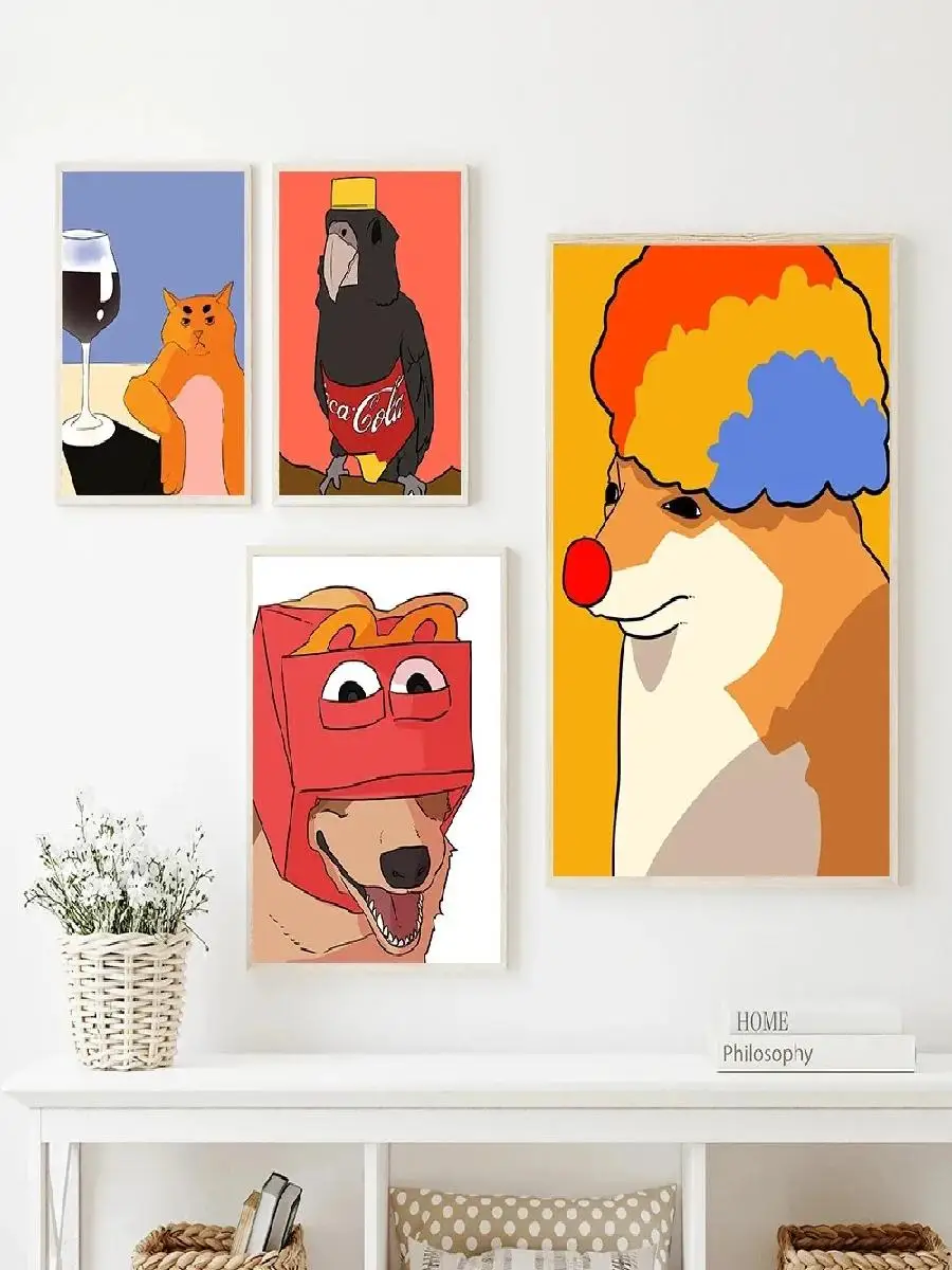 Cute Cartoon Clown Doge Cola Bird Funny Bug Kid Animal Lover Gift Room Decor Canvas Print Abstract Art Wall Painting Poster for