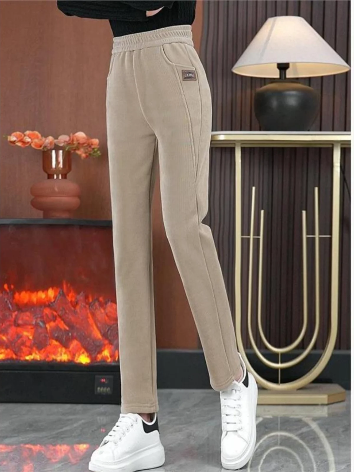 Thickened Fleece Lined Harlan Casual Pants Women's High Waist Loose Fit Warm Slimming Autumn Winter New Style Fashionable Tro...