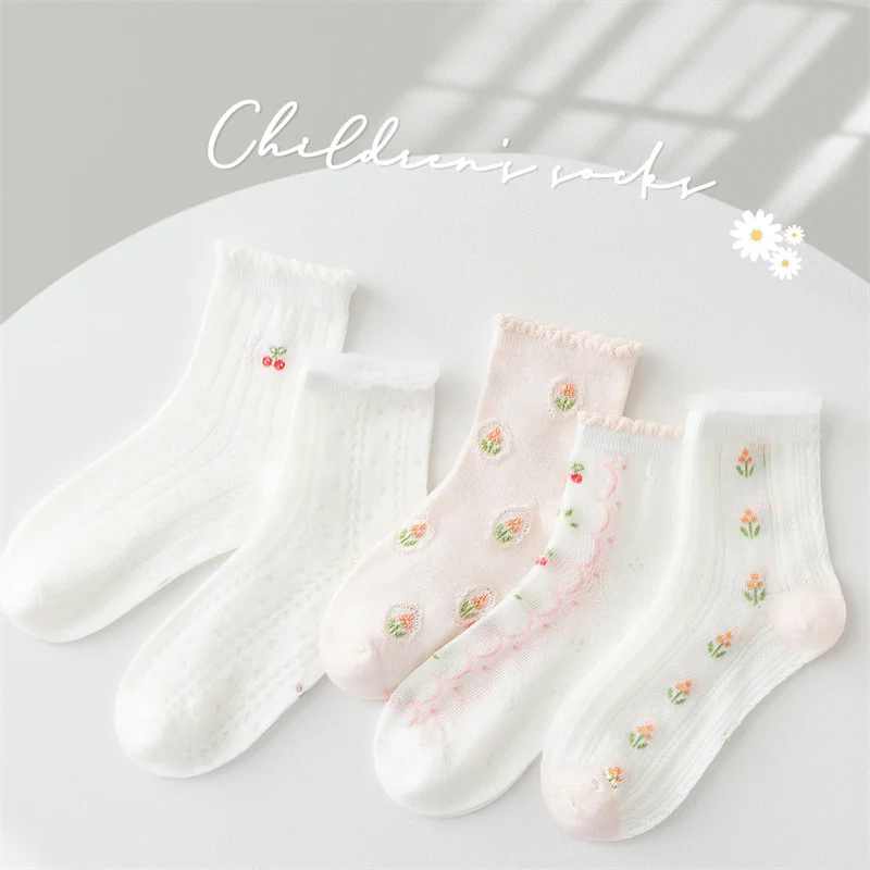 5 Pairs/Lot Summer Children Cotton Socks Boy Girl Baby Fashion Soft Cute Breathable Socks For 3-15 Years Kids Teen Student Socks