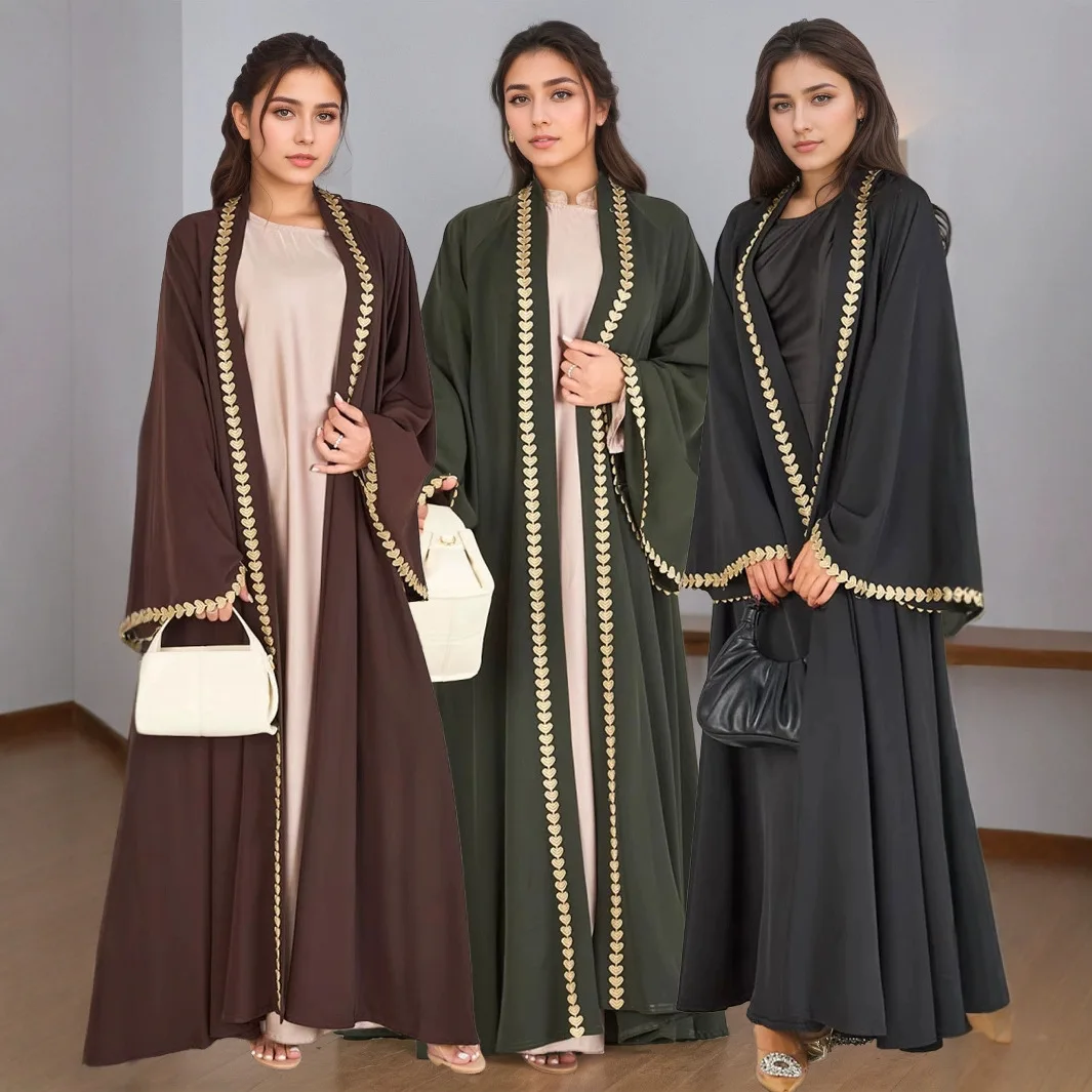 

Новое длинное мусульманское платье-кардиган с аппликацией, элегантное, с рукавами реглан и карманами, для женщин