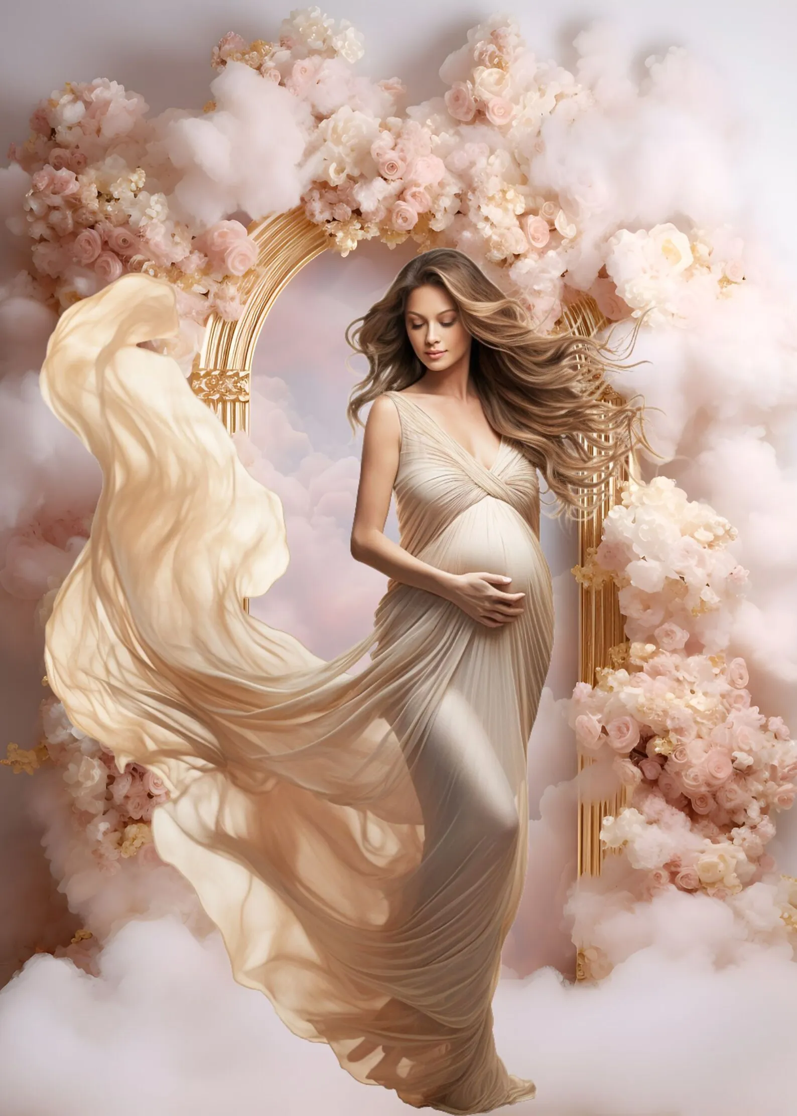 Mehofond 사진 배경 핑크 구름 꽃 프레임, 성인 생일 결혼식 출산 초상화 장식 배경, 사진 스튜디오