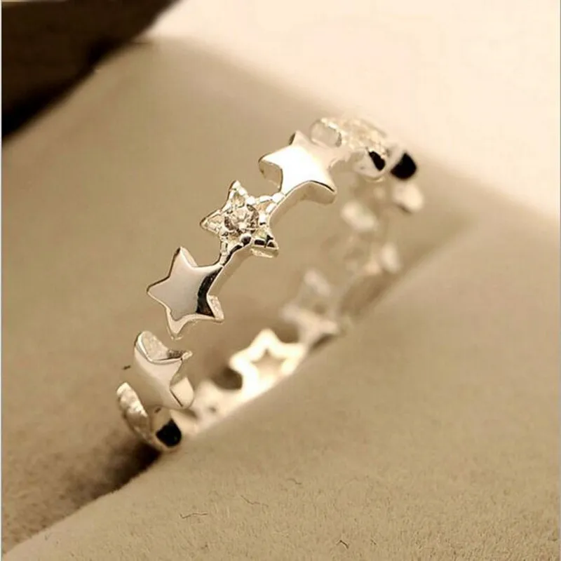 925 Sterling Silver Jewelry  Fashion Small Fresh Stars Crystal Prevention Simple Beautiful Opening Rings