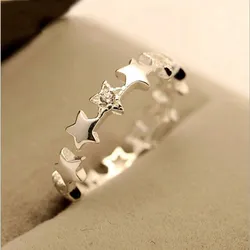 925 Sterling Silver Jewelry Fashion Small Fresh Stars Crystal Prevention Simple Beautiful Opening Rings