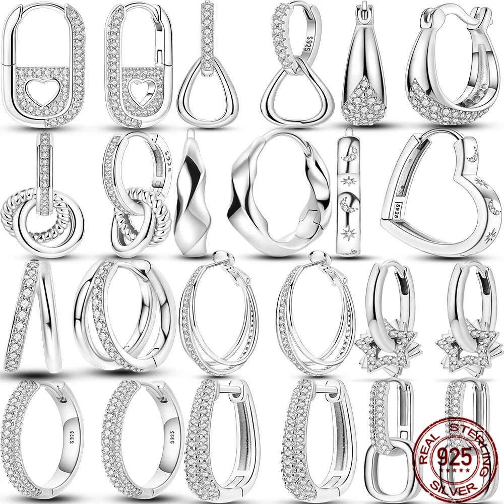 

925 Silver Star Twisted Line Circle Heart Zircon Earrings Jewelry Hoop Earrings For Women Jewelry Fine Birthday Party Gifts
