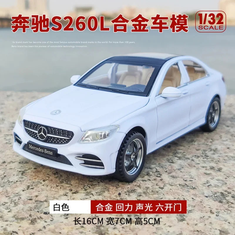 Mercedes-Benz-C260L Alta Simulação Diecast Metal Alloy Model Car, Som e Luz, Pull Back Coleção, Presentes De Brinquedo Infantil, A54, 1:32