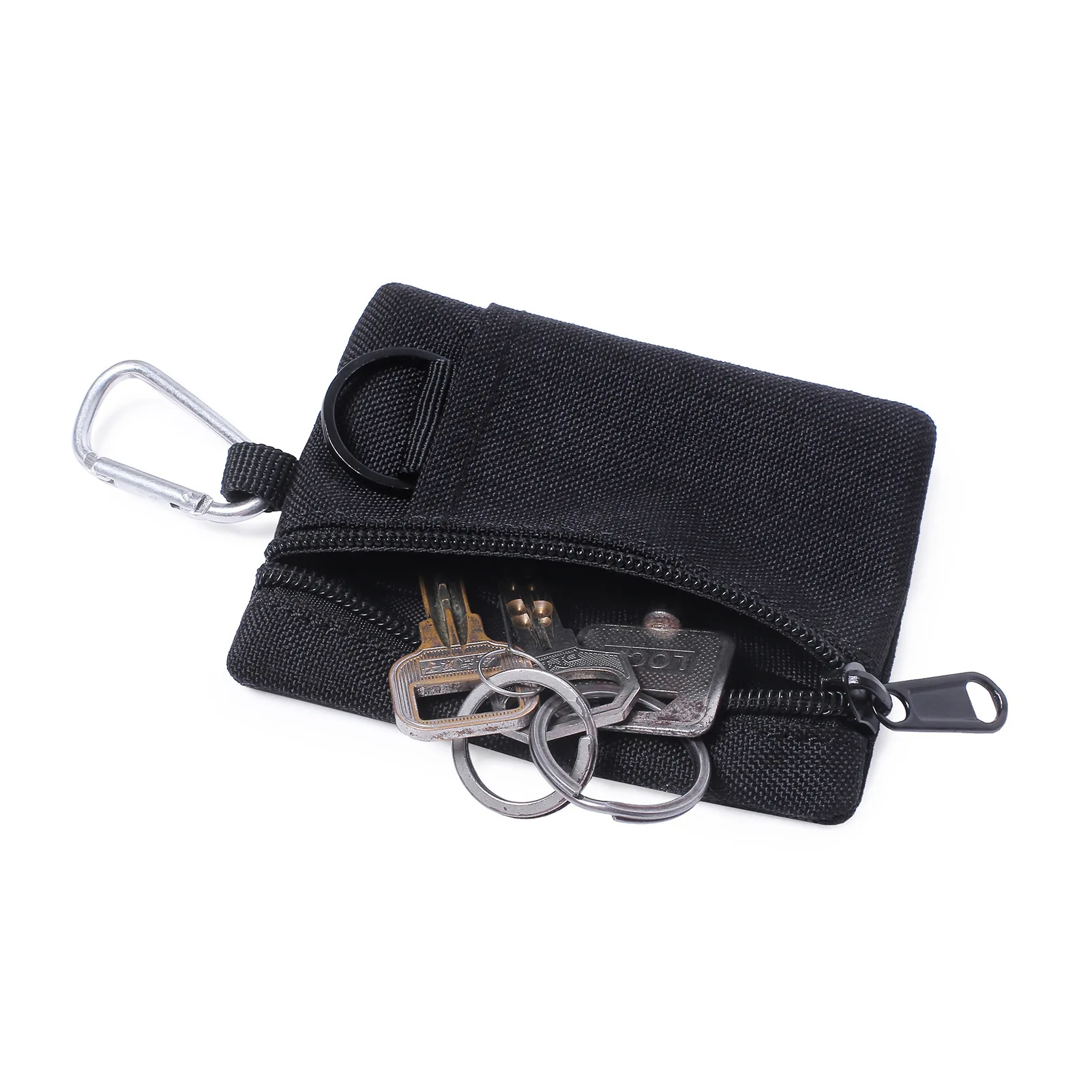 New Mini Tactical Pouch Portable Key Wallets Wear Resistant Nylon Key Card Case Travel Zipper Belt Bag Coin Purse With Carabiner