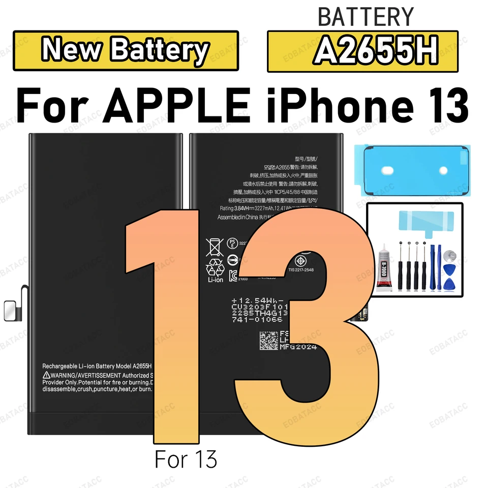 Batería de repuesto 100% nueva de cero ciclos para iPhone 13 1821 mAh, 13 mini 2406 mAh, 13 Pro Max, herramientas gratis 4