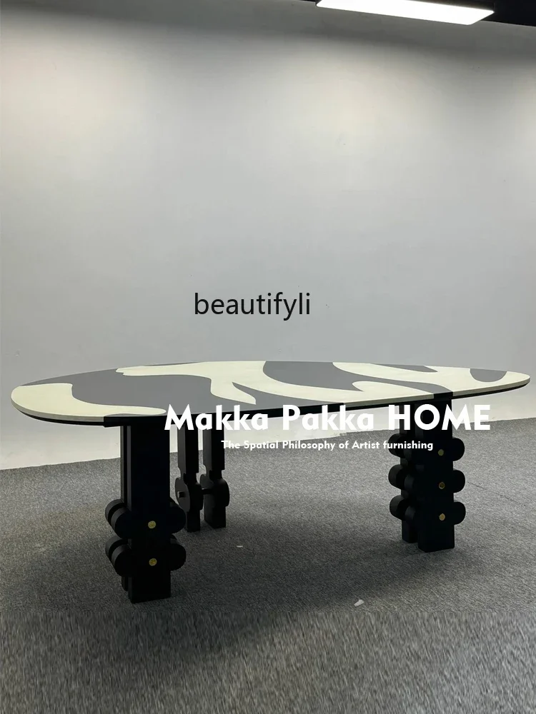 

Medieval Retro Hand-painted Modern Simplicity, Creative Art Negotiation Desk Household Irregular Dining Table