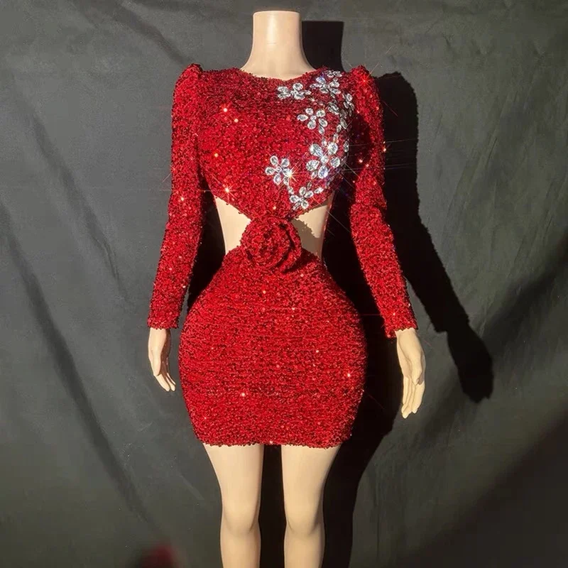 فستان نسائي أحمر بالترتر للحفلات ، أزياء احتفالية ، فستان سهرة ، بار ، دي جي ، دي جي ، مسرح ، جاز ، ملابس رقص ، XS8159 ، 4 ألوان