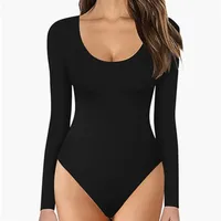 Amazon Fast Sale 2023 Slim Fit Long Sleeve Low Cut Solid Color Base Layer Jumpsuit Women's Apparel From China Mainland