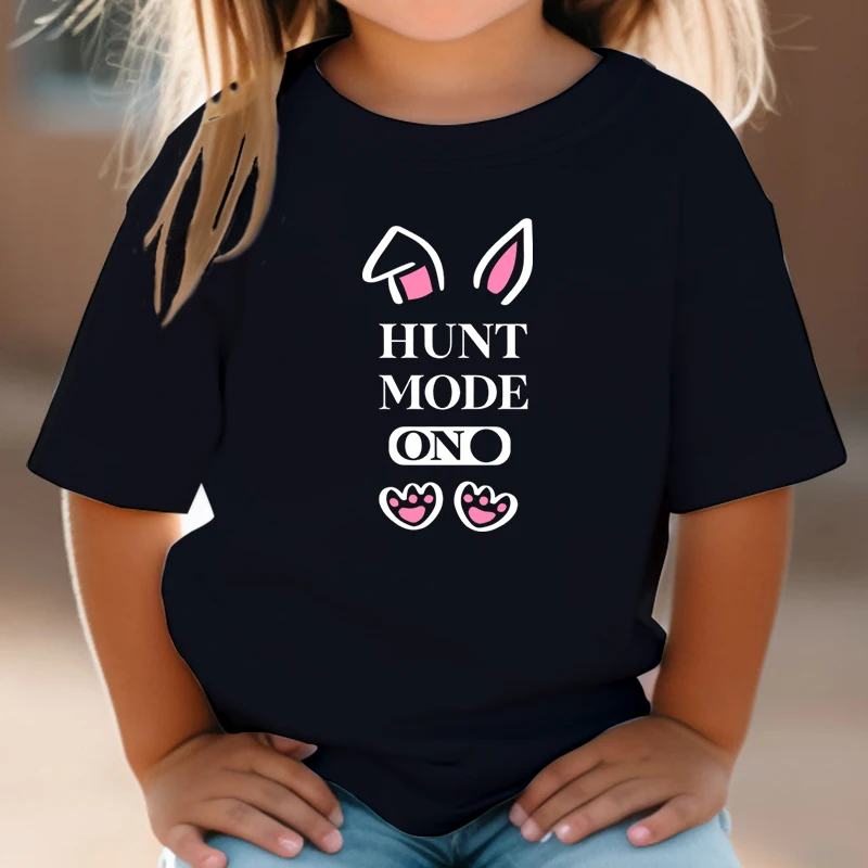 

Hunt Mode on Print T-Shirts Kids Funny Easter Bunny Short Sleeve Y2k Top Harajuku Graphic Shirt Happy Easter Boy Girl Tshirt