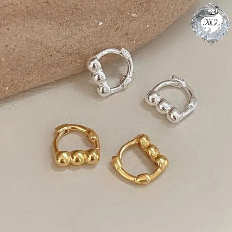 

XCL S925 Sterling Silver Beads Hoop Earrings Unisex Geometric Design New Daily Fashion Jewelry for Women Men Wholesale