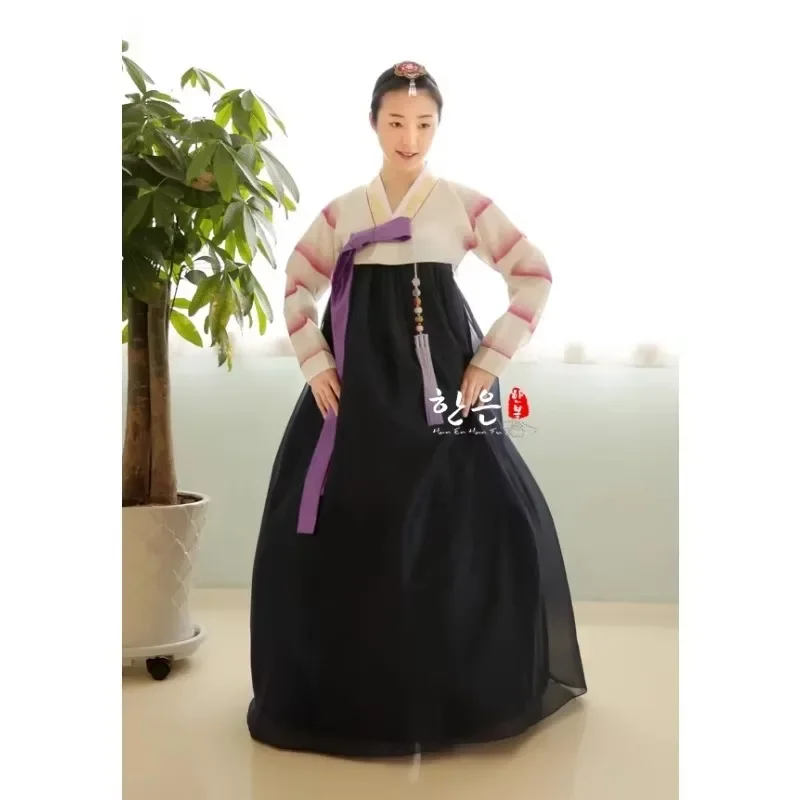 Hanbok coréen à rayures pour femmes, vêtements traditionnels coréens, mère de tissu importée, mode coréenne