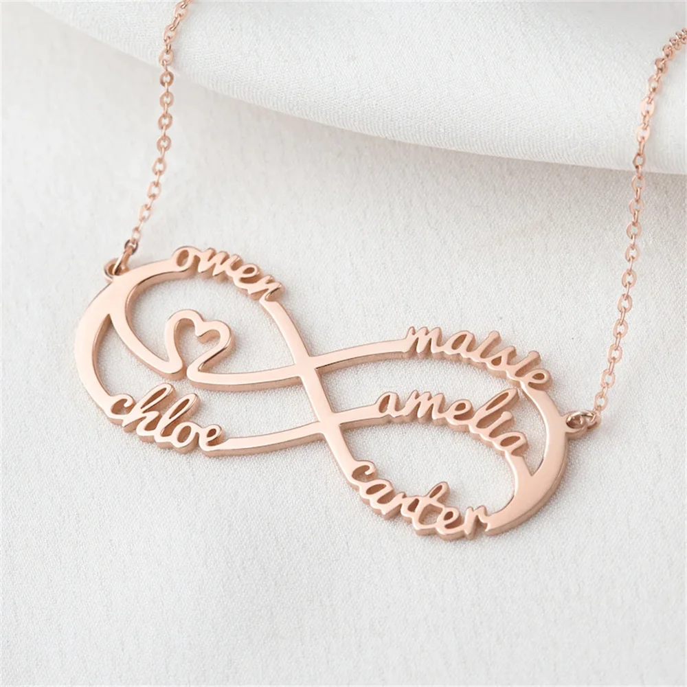 Custom Double Name Necklace for Women Stainless Steel Jewelry Infinity Symbol Mother Child Name Choker Personalised Gift for Mom