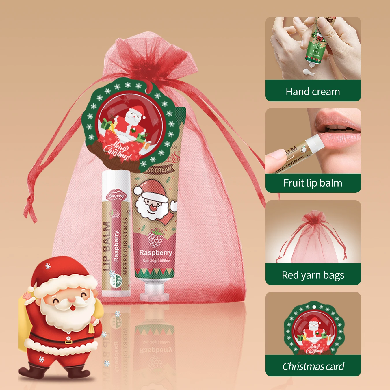 6Sets Gift Set, Hand Cream & Lip Balm,6 Scents, Moisturizing, Cards & Red Bags, Wedding Valentine Party Favors