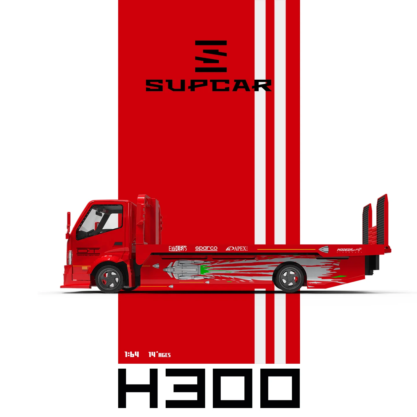 *Pre-sale*SUPCAR 1:64 Mini H300 Flatbed Trailer Red Warrior‑Style Painted Alloy Diecast Model For Diorama Scene Layout Hobby - view 4