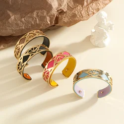 Hollow double-sided leather replaceable women's light luxury style golden jewelry gift banquet daily wear open bracelet