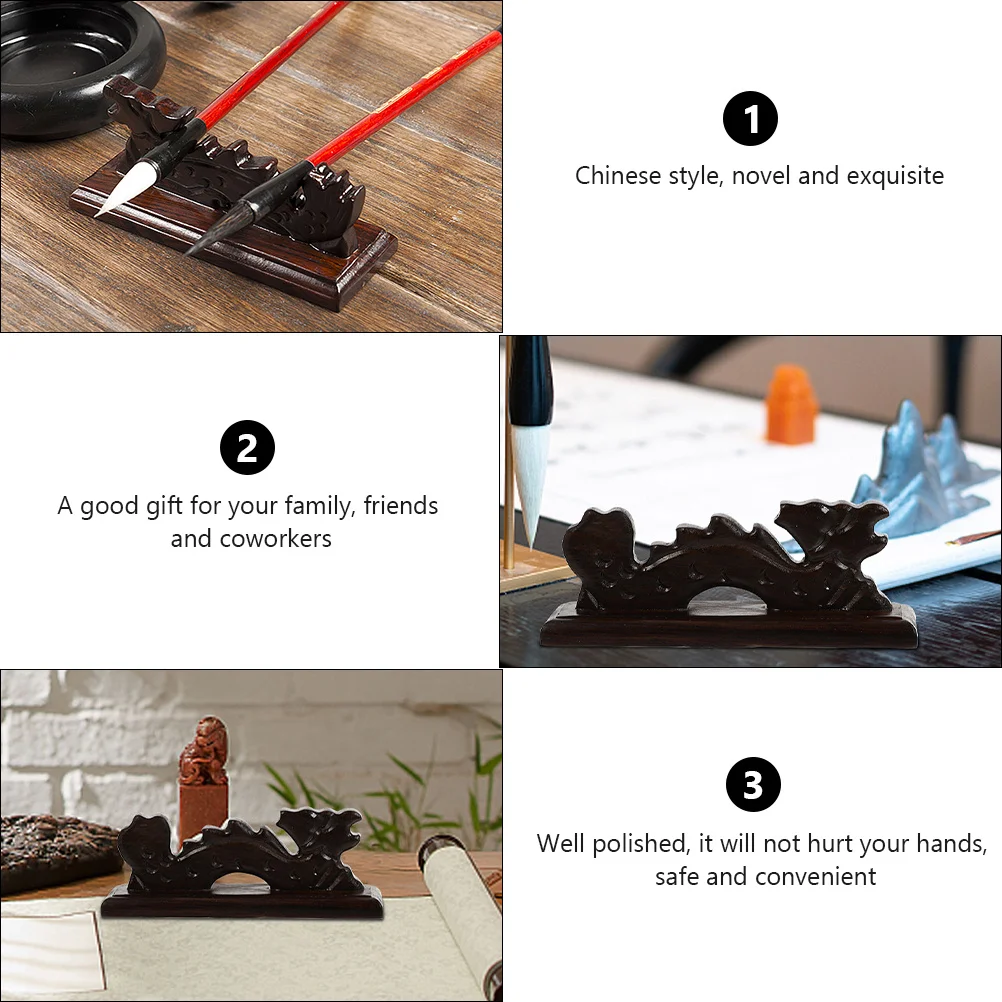 2Pcs Drachen Kopf Stift Halter Holz Pinsel Stift Rack Vintage Chinesische Kalligraphie Tinte Pinsel Organizer Desktop Decor