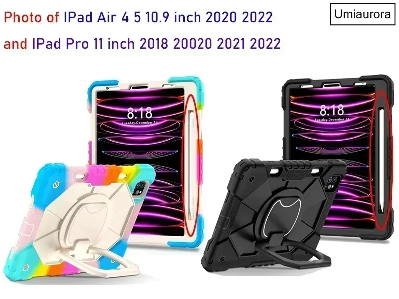 For IPad 9.7 7th 8th 9th 10.2 10th Gen Air 4 5 10.9 Pro 11 inch Kids Tablet Case Rotation Handle Stand Shockproof Rugged Cover