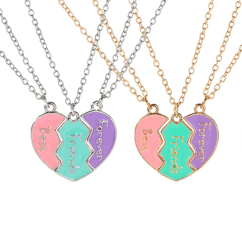 1 Set BFF Necklaces For Sister Birthday Friendship Jewelry Gifts Best Friend Forever Necklace For 3 Girls Matching Heart Pendant