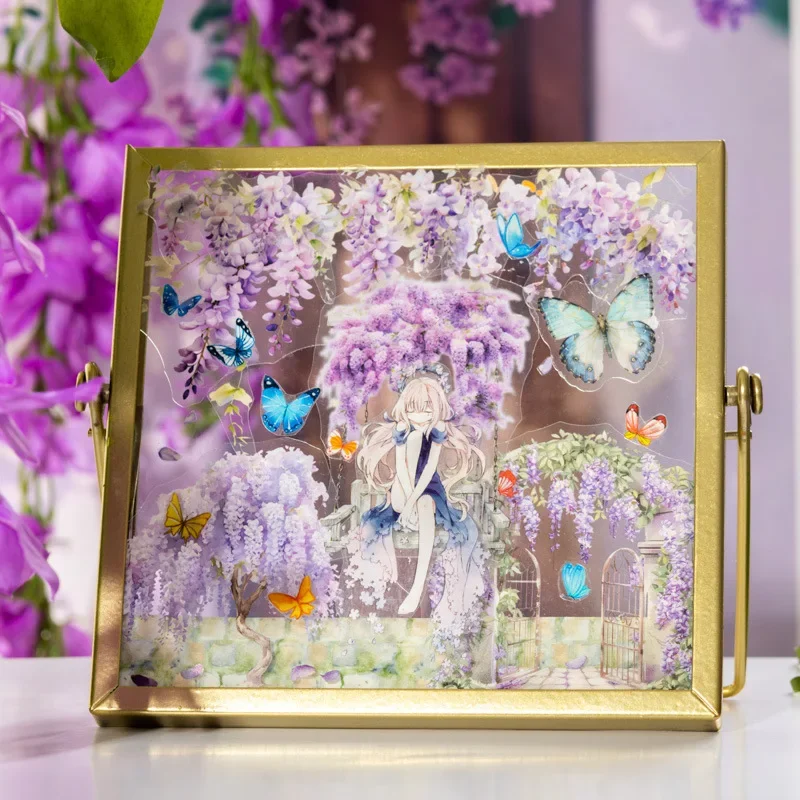 10Sheets per pack PET Flower Landscaping Sticker Wisteria Dream Writing Handbook Wreath Stickers Scrapbook 132*110MM